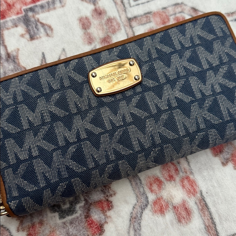 Michael Kors Blue and Tan Logo Wallet - Picture 8 of 14